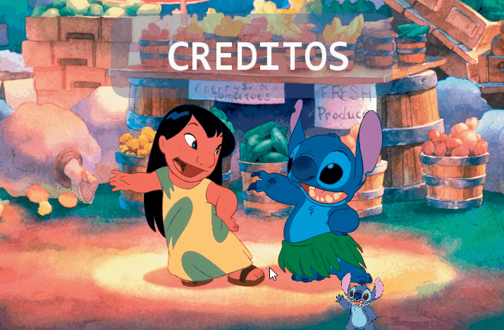 Un gif que enseñal los creditos de la pelicula Lilo y Stitch hecho en Processing.